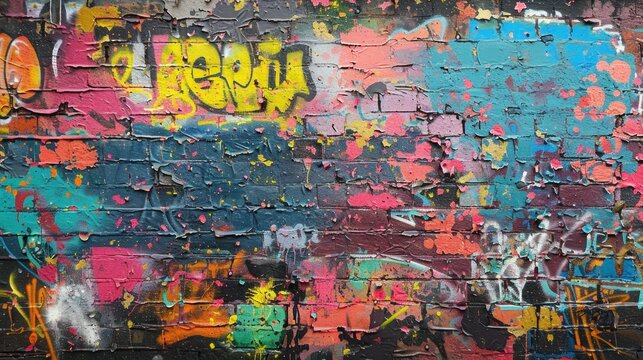 Colorful Chaos: A Vibrant Messy Graffiti Wall Background