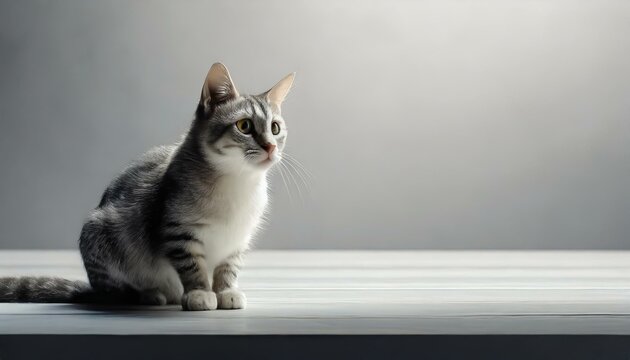 a white simple abstract background with a cat in the light bottom corner