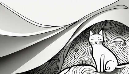 a white simple abstract background with a cat in the light bottom corner