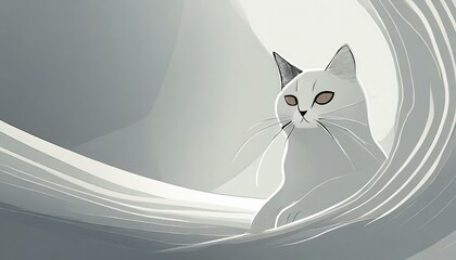 a white simple abstract background with a cat in the light bottom corner
