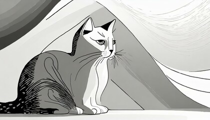 a white simple abstract background with a cat in the light bottom corner