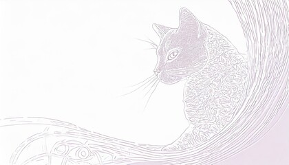 a white simple abstract background with a cat in the light bottom corner