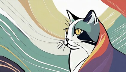 a white simple abstract background with a cat in the light bottom corner