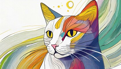 a white simple abstract background with a cat in the light bottom corner