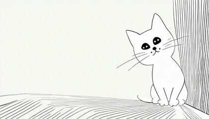 a white simple abstract background with a cat in the light bottom corner