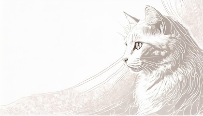 a white simple abstract background with a cat in the light bottom corner