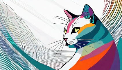 a white simple abstract background with a cat in the light bottom corner
