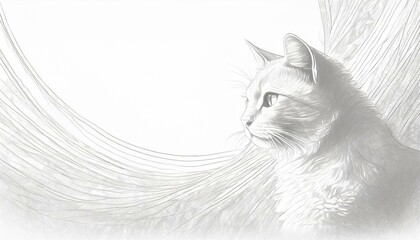 a white simple abstract background with a cat in the light bottom corner