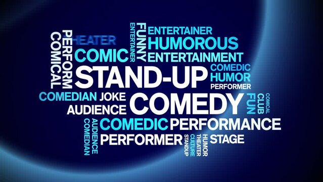 Stand-Up Comedy animated word cloud;text design animation tag kinetic typography seamless loop.