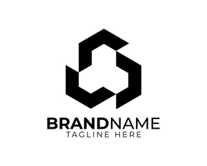 Trigon logo. intertwined elements, infinite, looping, Triskelion Celtic knot esoteric icon, hexagon bee hive pavement geometry symbol. 