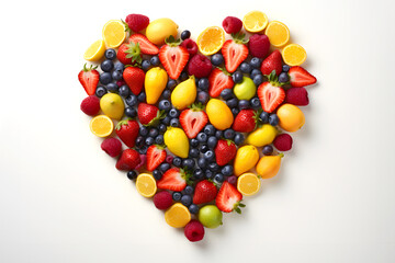 Heart shape made of fresh vegetables. Healthy food concept. top view. vitamin and healthy food. set of fruits and vegetables