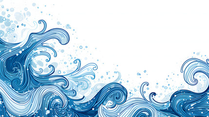 wave doodle line art on white background with copy space, doodle background