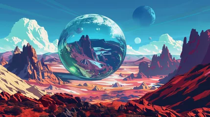 Möbelaufkleber Huge Geometric Sphere Landscape Illustration © MuhammadQaiser