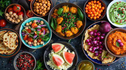 Fototapeta premium Gluten free dishes of tasty food on grungy background.