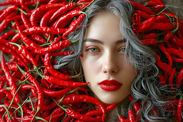 portrait of a glamorous young woman with red pepper in her hair. fashion and style of fashionable generation