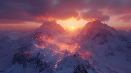 Beautiful landscape of mountain with sunset view. Created with AI