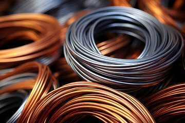 coils of copper and steel wire. industrial industry