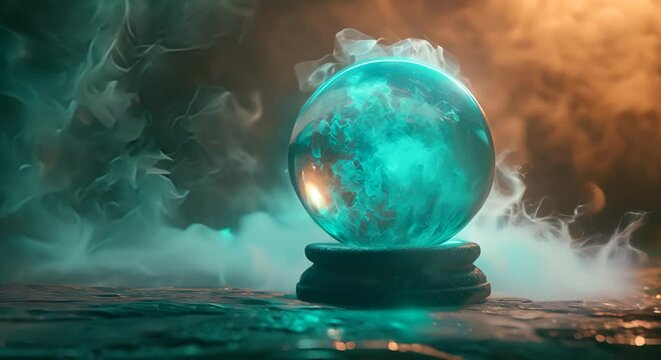 A sorceress's crystal ball fogged with visions of the future, foresight