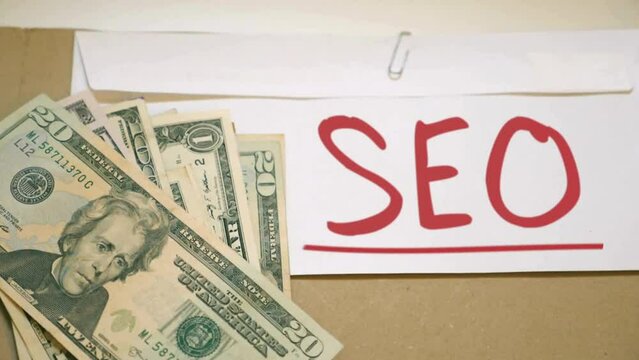 SEO with money Search Engine Optimization, concept for promoting ranking traffic on website, 