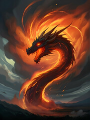 dragon on fire - obrazy, fototapety, plakaty