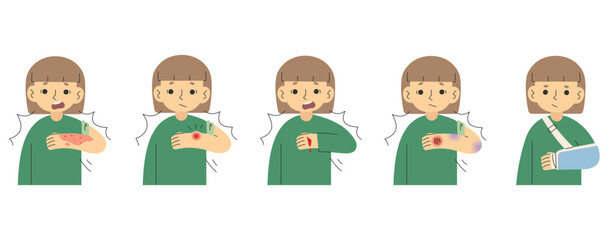 Injuries 6 cute on a white background, vector illustration.