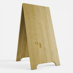 empty blank light yellowish brown wooden long cafe sidewalk sign board display in stand position realistic mockup design template isolated 3d render illustration