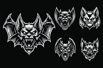 Dark Art Angry Beast Bat Head Black and White Illustration