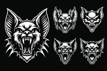Dark Art Angry Beast Bat Head Black and White Illustration