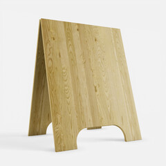 empty blank light yellowish brown wooden short size cafe sidewalk sign board display in stand position realistic mockup design template isolated 3d render illustration