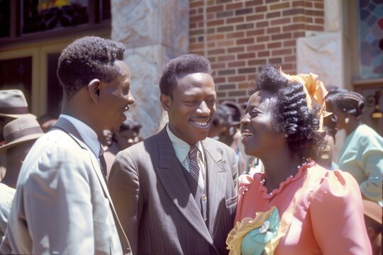 Old Photo Of People Talking Outside A Church On Sunday