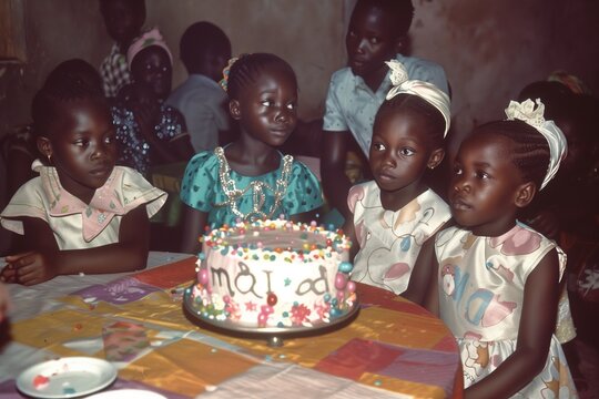 Old vintage photo of kids having a birthday party at home