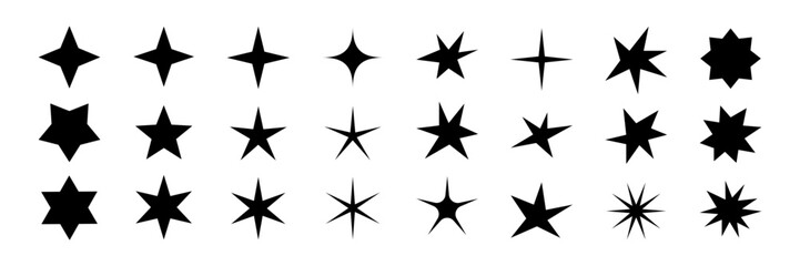 Retro futuristic sparkle icons collection. Set of star shapes. Abstract cool shine effect sign vector design. Templates for design, posters, projects, banners, logos, and business cards
