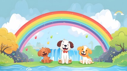 Obraz na płótnie Canvas dog with rainbow background