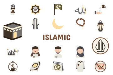 Islamic Flat Vector Illustration Icon Sticker Set Design Materials