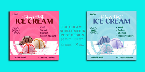 Super delicious ice cream social media banner promotional post or discount offer post design template, ice cream simple and modern creative social media post design, Delicious ice cream social media 
