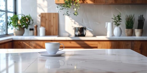 Fototapeta na wymiar Modern kitchen island countertop with coffee set. Generative Ai