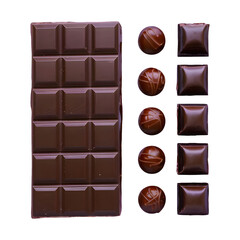 Big chocolate and small ones are each png isolated on transparent background
