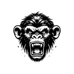 Black and white logo of an angry chimpanzee. vector illustration of a crazy ape. Suitable for branding, logo, tattoo