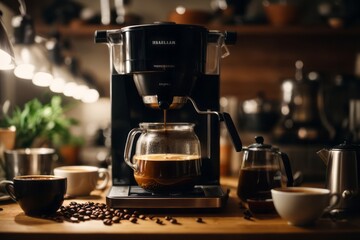 Fototapeta na wymiar coffee making equipment and tools in the coffee shop kitchen to brew hot coffee