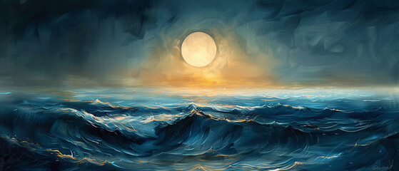 Abstract elegant moonlit waves, serene ocean theme