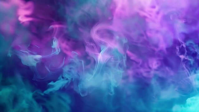 Vibrant hues of purple blue and green create a dreamy and surreal atmosphere in this fluorescent smoke image.