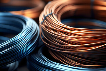 coils of copper and steel wire. industrial industry
