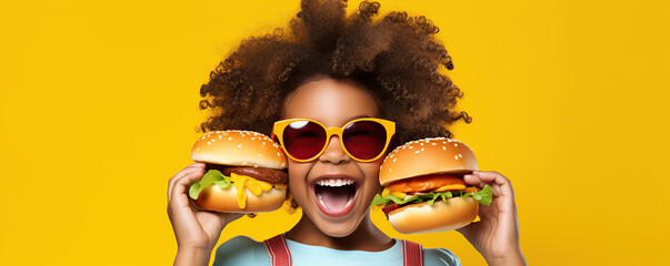 child eating hamburger

