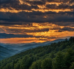 Fototapeta premium Great Smoky Mountains National Park Scenic Sunset Landscape vacation getaway destination