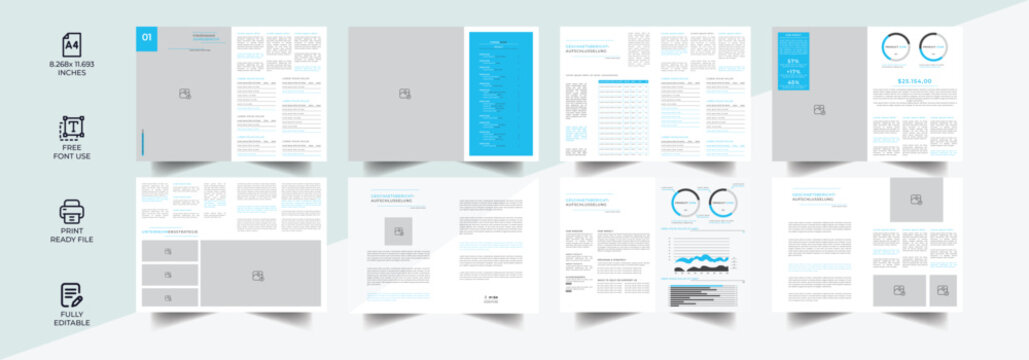 Minimalistisches Jahresberichts layout. Technical Data Sheet layout template. Product Catalogue & modern a4 product catalog design template, Minimalist product brochure template design, A4 flyer,