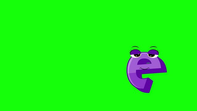 Cartoon style letter e 2d animation with green screen background, e alphabet dancing letters for little kids