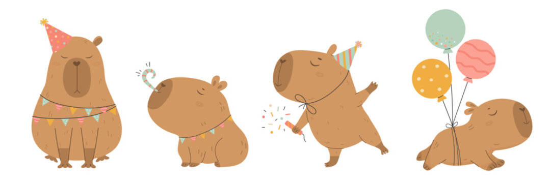 Funny capybara Happy Birthday set