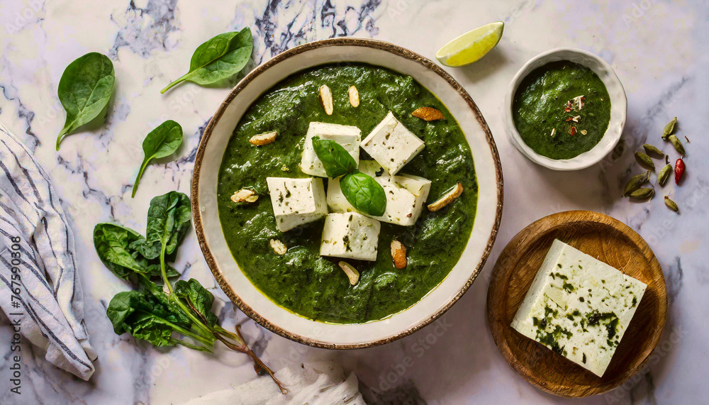 Wall mural Indian food - Palak paneer in a bowl.