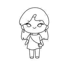 A girl is wearing a dress and holding a cell phone. She has a smile on her face