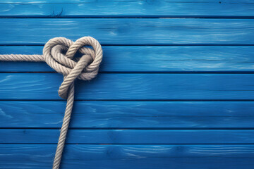 Rope on a wooden background. Rope tied in a knot - 767590369